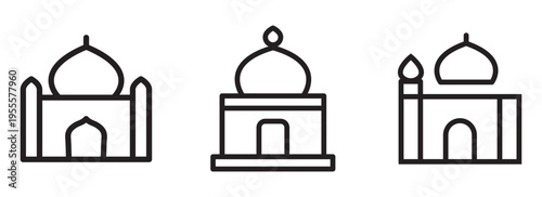 Mosque Icon Set – Outline and Minimal Islamic Architecture, Religion, and Worship Symbols
