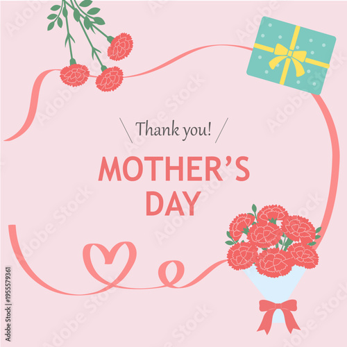 母の日バナーイラスト　カーネーションのイラスト　カーネーションの輪　ロゴ　シンプルでかわいいイラスト