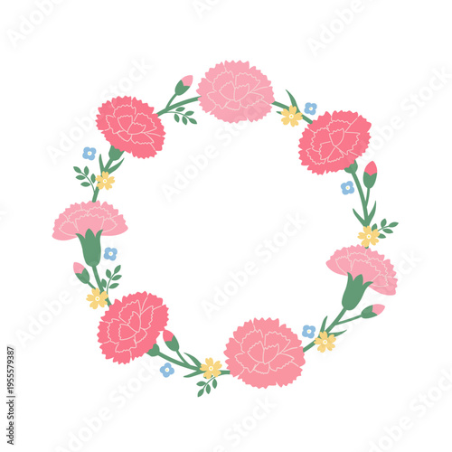 母の日バナーイラスト　カーネーションのイラスト　カーネーションの輪　ロゴ　シンプルでかわいいイラスト