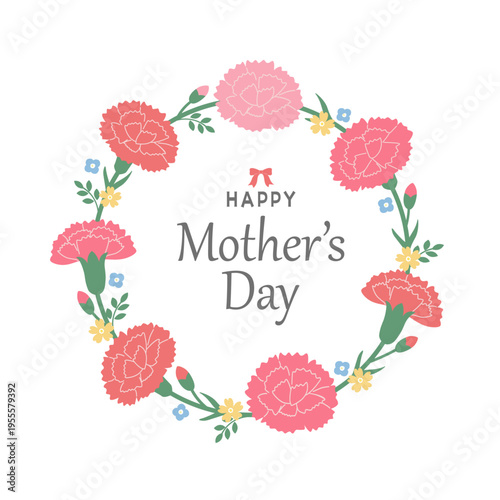 母の日バナーイラスト　カーネーションのイラスト　カーネーションの輪　ロゴ　シンプルでかわいいイラスト