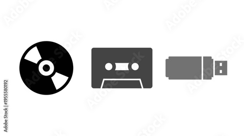 Collection of audio and data storage media icons