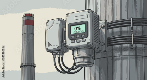 Industrial pipe system with valves and machinery illustration