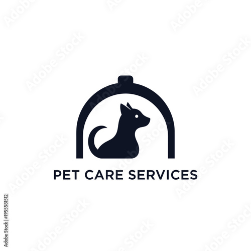 Dog silhouette inside archway logo for pet care services representing home and safe kennel