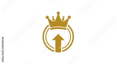A gold emblem depicting royalty's ascendancy, crown encircling an upward arrow.