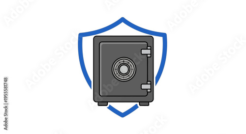 A stylized illustration of a secure safe protected by a shield for financial security