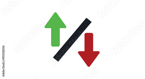 Upward and downward arrows with a diagonal line symbolising opposition and change of direction