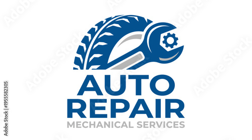 Auto Repair Logo - Tire and Wrench Symbol for Mechanical Services.