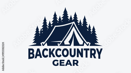 Backcountry Gear Logo Depicting Tent and Forest for Outdoor Adventures.