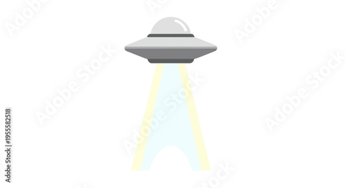 Illustration of a flying saucer emitting beams against a white backdrop no commas