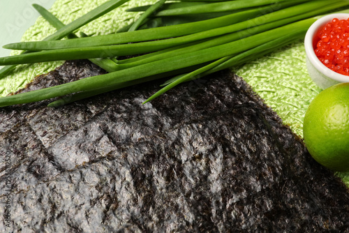 Nori sheet on table, closeup