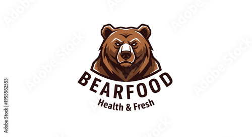 Bearfood logo featuring a brown bear with health and fresh text, perfect for branding.