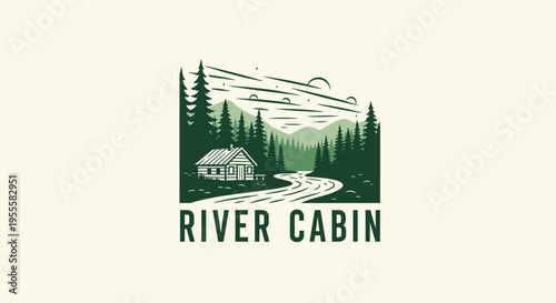 Cabin by the River - A Serene Landscape Illustration.