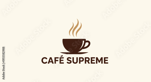 Cafe Supreme logo featuring a steaming coffee cup, perfect for branding.