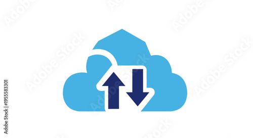 Cloud data transfer icon representing upload and download processes in digital storage