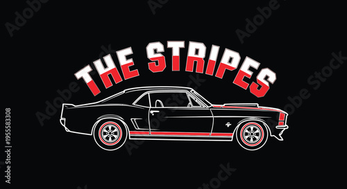 Classic car illustration with the words The Stripes on a black background.