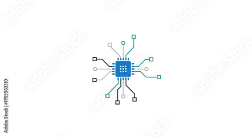 Conceptual illustration of a central processing unit diagram with digital circuitry and connections