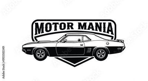Classic muscle car logo design for Motor Mania, a vintage automobile event.