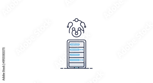 Medical data server representation with stethoscope logo, clean digital healthcare icon design