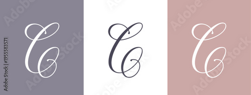 Elegant C letter logo monogram in luxury style with flowing calligraphy lines, premium branding template for boutique, beauty salon and wedding business