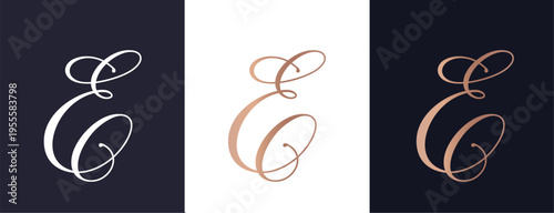 Elegant E letter logo monogram in luxury style with flowing calligraphy lines, premium branding template for boutique, beauty salon and wedding business