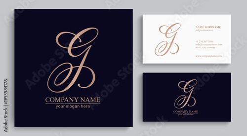 Elegant G letter logo monogram in luxury style with flowing calligraphy lines, premium branding template for boutique, beauty salon and wedding business