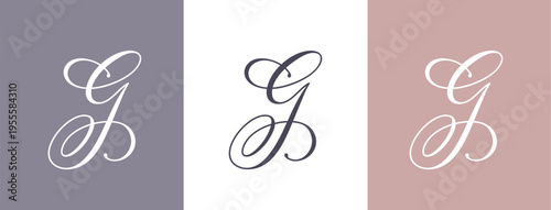 Elegant G letter logo monogram in luxury style with flowing calligraphy lines, premium branding template for boutique, beauty salon and wedding business