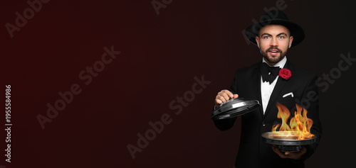 Male magician showing trick...