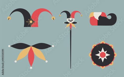 Εκτύπωση καμβά Jester staff elements in flat design