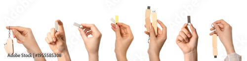 Set of hands with USB flash...