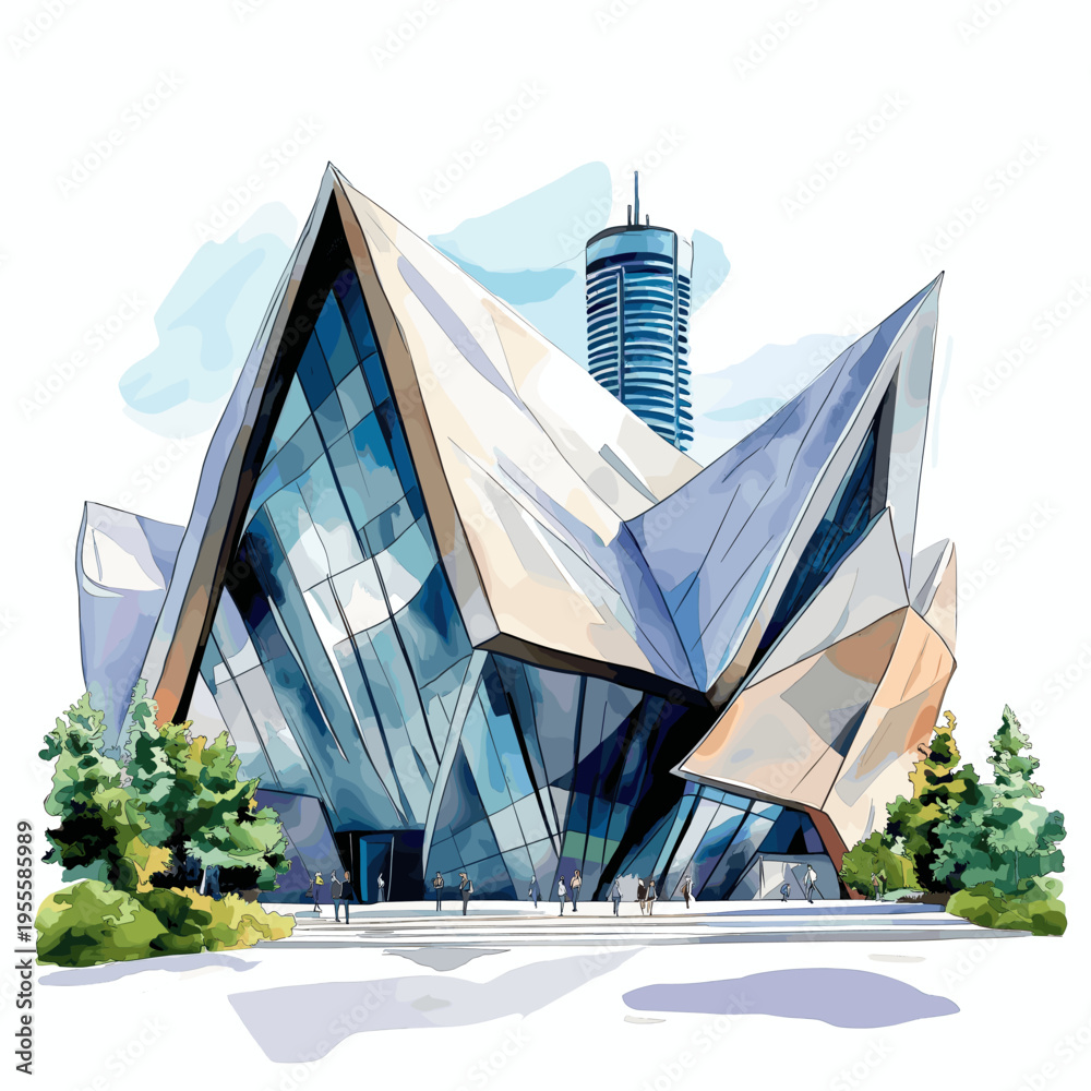 Naklejka premium Royal Ontario Museum. Royal Ontario Museum hand drawn watercolor illustration