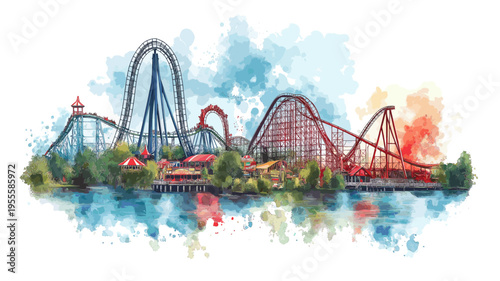 Cedar Point. Cedar Point hand drawn watercolor illustration