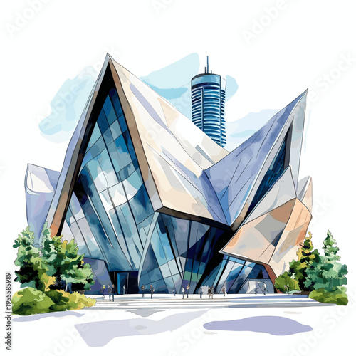 Royal Ontario Museum. Royal Ontario Museum hand drawn watercolor illustration