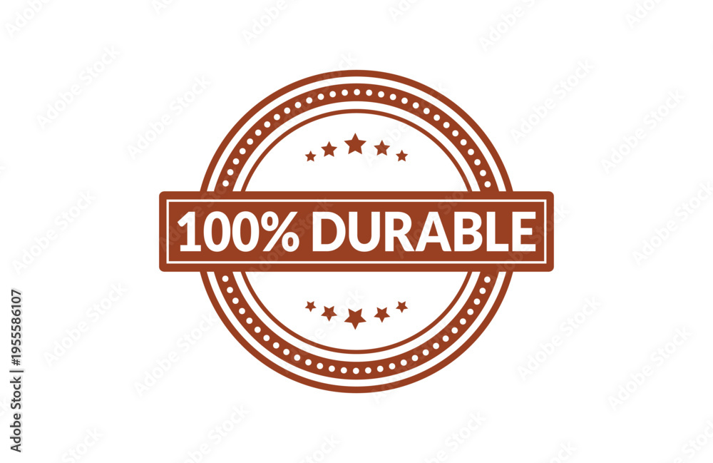 Obraz premium A circular brown emblem featuring five stars and the bold text 100% durable on a white background Vector, illustration Stamp Icon.