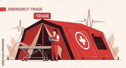 Emergency Triage Tent with Medical Staff and Stretcher - Healthcare Concept
