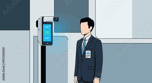 Employee temperature check with facial recognition scanner for COVID-19 safety