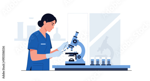 Female Scientist Working with Microscope in Laboratory, Conducting Research