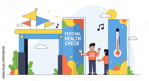 Festival health check: temperature screening at entrance, pandemic prevention measures