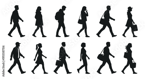 歩いている人々のシルエット