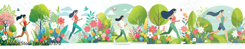 vector of woman jogging casually during spring