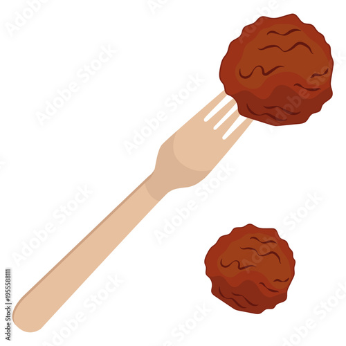 meatball on a wooden fork.