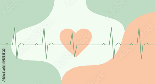Heartbeat EKG Line Over Abstract Pastel Background with Heart Shape