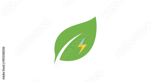 Eco-friendly energy concept represented by a leaf and a lightning bolt symbol