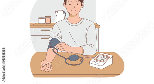 Man checking blood pressure at home with digital monitor