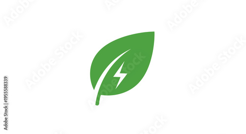 Green leaf with lightning bolt icon representing sustainable energy and nature protection