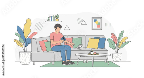 Man checking blood pressure at home, healthy lifestyle, medical checkup on sofa
