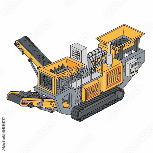 Heavy-duty mobile crushing plant for construction and mining operations.