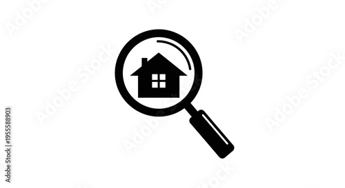 Magnifying glass icon featuring a house, ideal for real estate and property searches