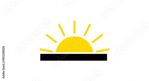 Minimalist graphic of a sun rising or setting over a dark horizon, simple design