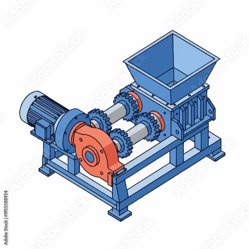 Industrial Shredder Machine for Waste Processing and Recycling.