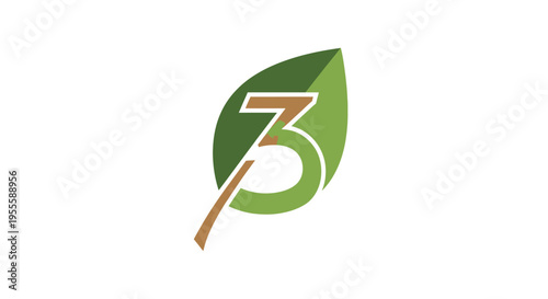 Minimalist Leaf Logo Incorporating the Number 3, Symbolizing Eco-Friendly Practices